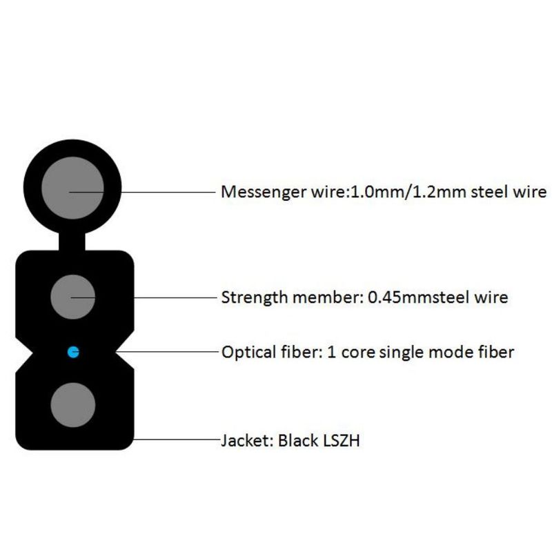 Steel Rod Outdoor FTTH Drop Cable , ANATEL FTTH 1 Core Fiber Optic Cable