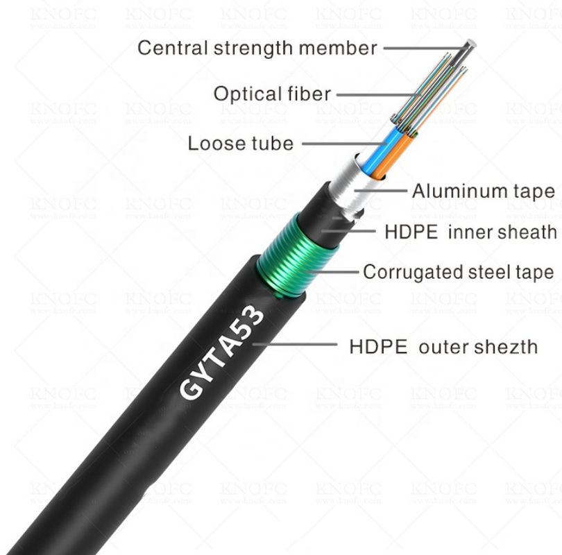96 Core Outdoor Aerial Fiber Optic Cable Armored Steel PE Sheath GYTA53