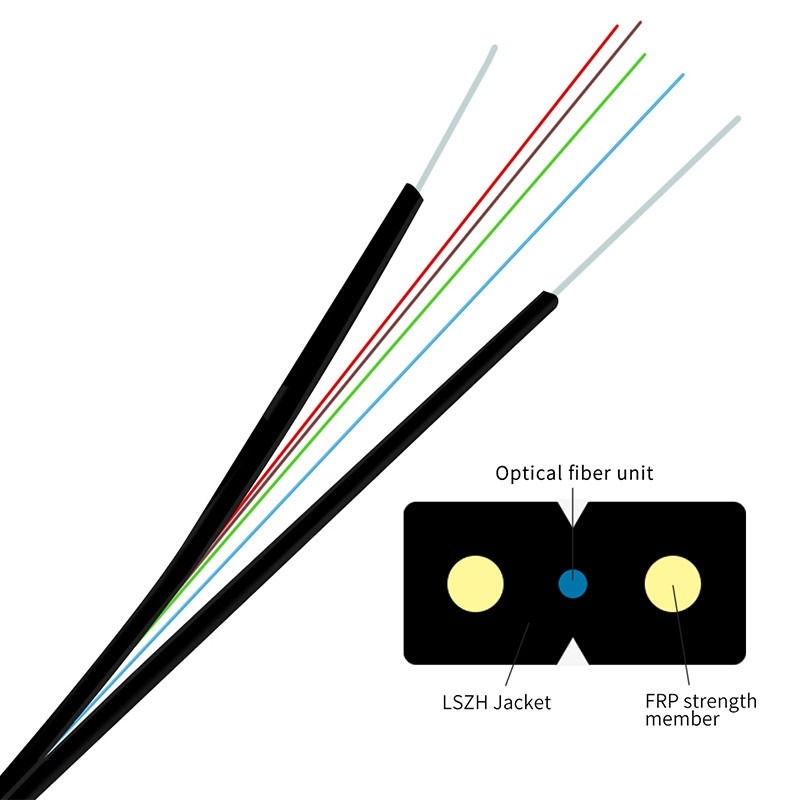 A2 Flat Fiber Optic Indoor FTTH Drop Cable G652D G657a1 1-12 Core