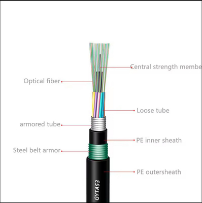 Outdoor Fiber Optic Cable GYTA53 2-144 Cores Armored Double Jacket Applied for Aerial/Direct Buried