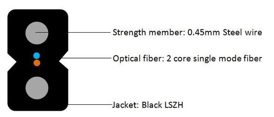 FPR Drop Wire Fiber Optic 2 Core , G657a2 GJXFH Ftth Drop Fiber Optic Cable